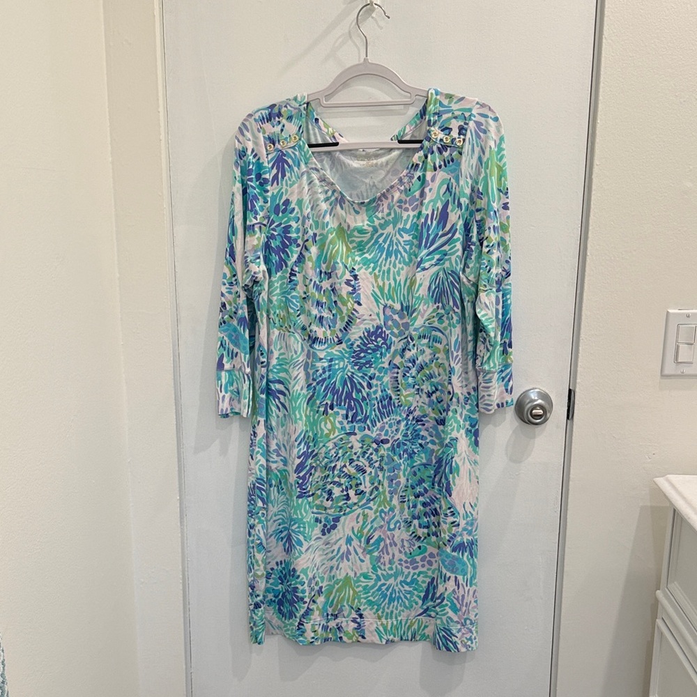 Lilly Pulitzer Blue Green Floral Long Sleeve Dress